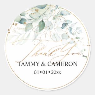 PixDezines Elegant Watercolor Greenery Eucalyptus  Classic Round Sticker