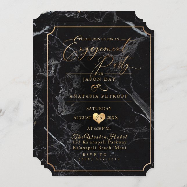 PixDezines Engagement Party Marble/Faux Gold Invitation (Front/Back)