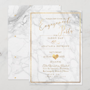 PixDezines Engagement Party Marble/Faux Gold Invitation