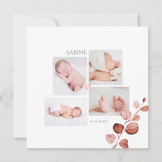 PixDezines Fall Eucalyptus Birth Announcement  (Front)