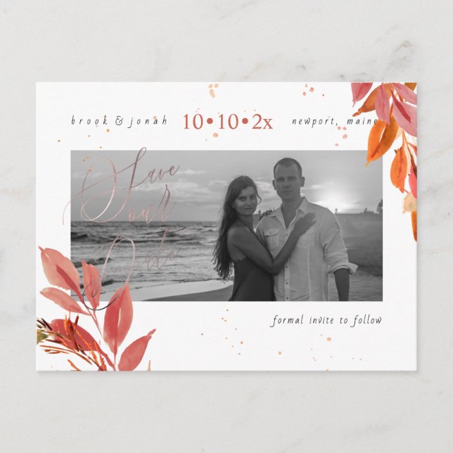 PixDezines Fall Foliage Save our Date Dusty Orange Postcard (Front)