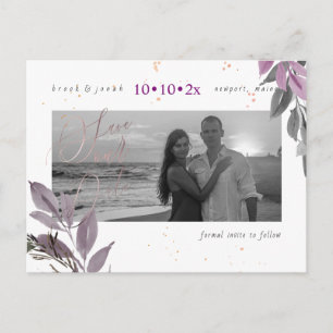 PixDezines Fall Foliage Save our Date Dusty Purple Postcard