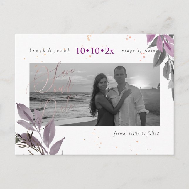 PixDezines Fall Foliage Save our Date Dusty Purple Postcard (Front)