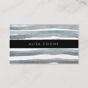 PixDezines faux blue+silver foil stripes Business Card