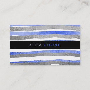PixDezines faux blue+silver foil stripes Business Card