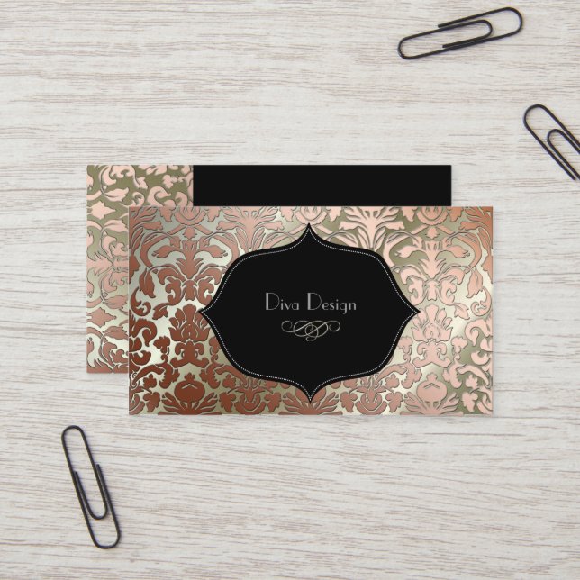 PixDezines faux copper flora damask/diy background Business Card (Front/Back In Situ)