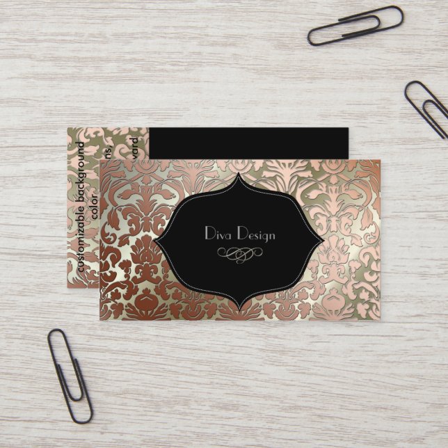 PixDezines Faux Copper Flora Damask/diy background Business Card (Front/Back In Situ)