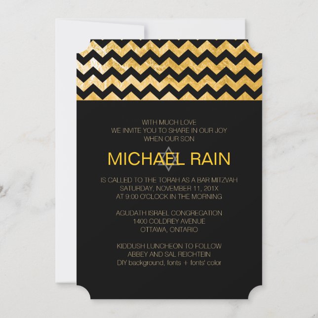 PixDezines faux foil/chevron bar mitzvah Invitation (Back)