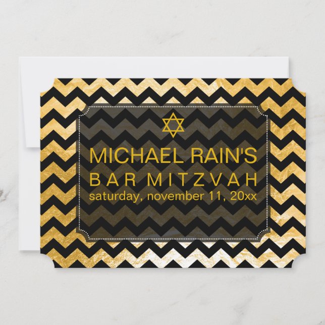 PixDezines faux foil/chevron bar mitzvah Invitation (Front)