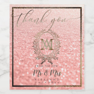 PixDezines Faux Foil Monogram+Laurel Wreath Wine Label