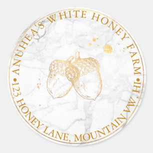 PixDezines FAUX GOLD ACORNS+MARBLE Classic Round Sticker