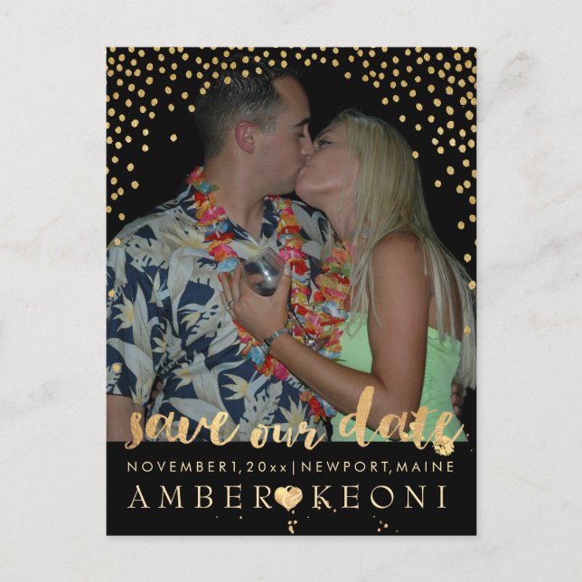 PixDezines faux gold/confetti/save date/DIY colour Announcement Postcard (Front)