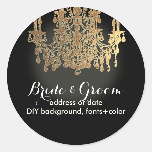 PixDezines faux gold crystal chandelier/DIY colour Classic Round Sticker (Front)