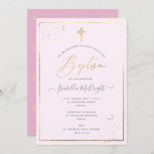 PixDezines Faux Gold DIY Colour Baptism Invitation (Front/Back)