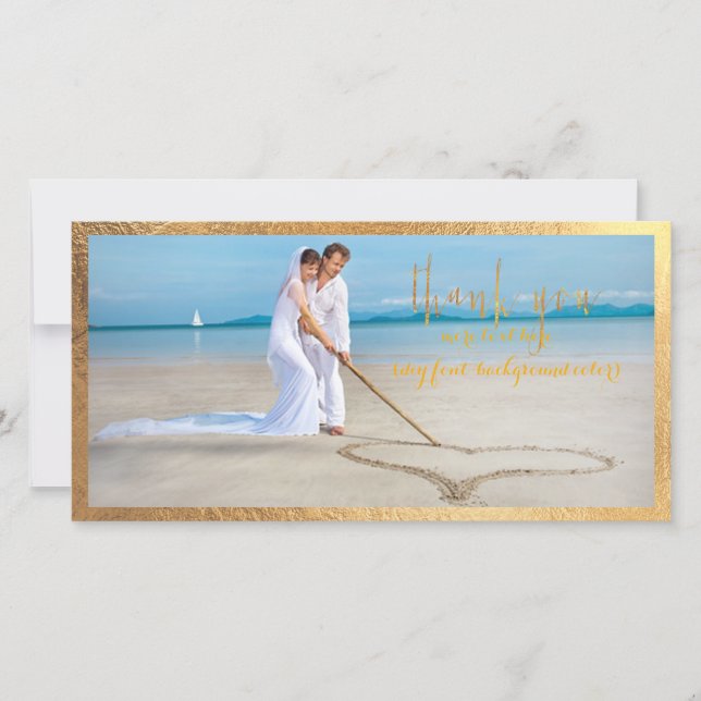 PixDezines faux gold frame/thank you wedding photo Thank You Card (Front)