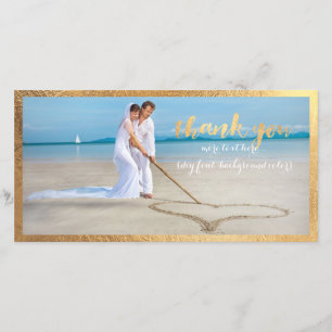 PixDezines faux gold frame/thank you wedding photo Thank You Card