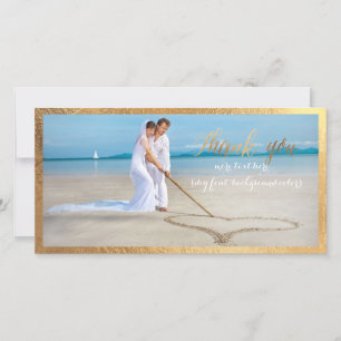 PixDezines faux gold frame/thank you wedding photo Thank You Card