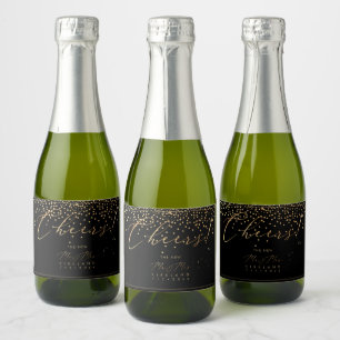 PixDezines Faux Gold Luxury Script Cheers Sparkling Wine Label