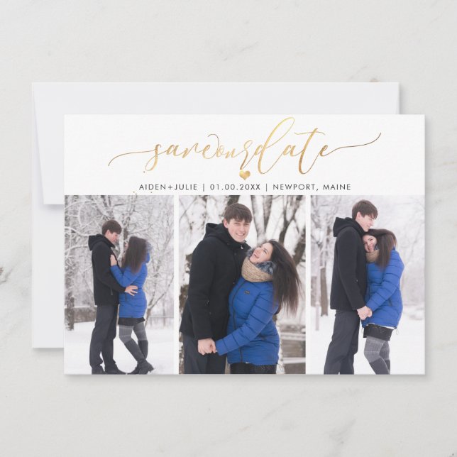 PixDezines Faux Gold Modern Brush Script Save The Date (Front)