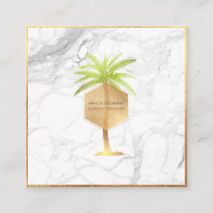 PixDezines FAUX GOLD PALM TREE+MARBLE Square Business Card