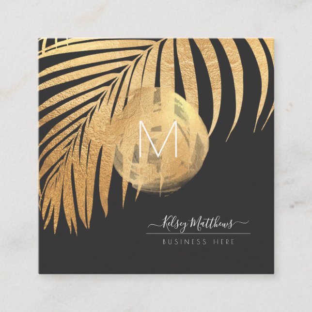 PixDezines Faux Gold Palms DIY Background Square Business Card (Front)
