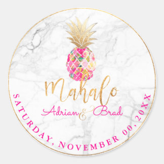 PixDezines Faux Gold Pineapple/Hot Pink/Marble Classic Round Sticker