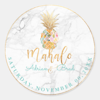 PixDezines Faux Gold Pineapple/Marble Classic Round Sticker