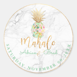 PixDezines Faux Gold Pineapple/Mint/Marble Classic Round Sticker