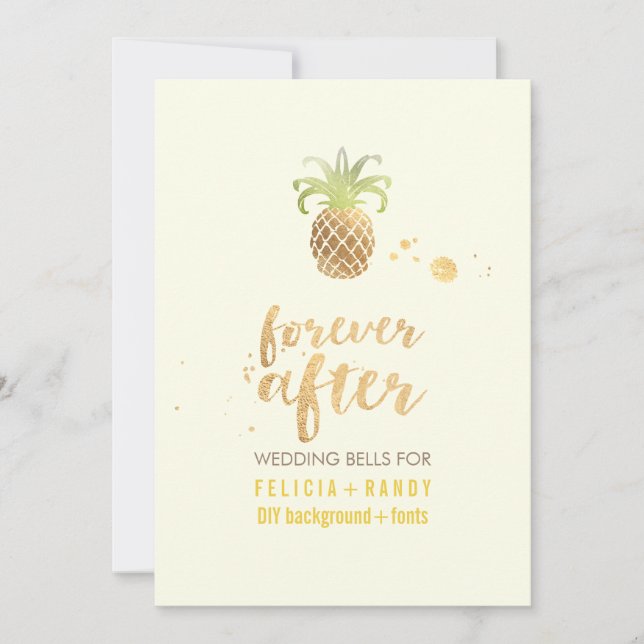 PixDezines Faux Gold Pineapple Wedding Invitation (Front)