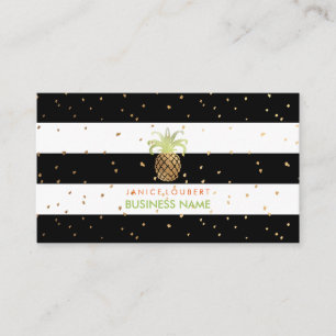 PixDezines Faux Gold Pineapples/B+W Stripes Business Card