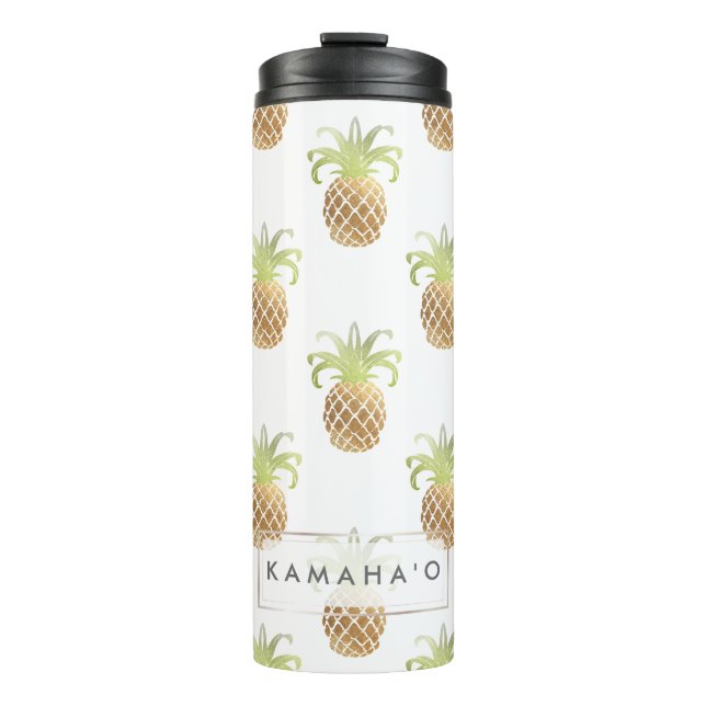 PixDezines Faux Gold Pineapples/DIY background Thermal Tumbler (Front)