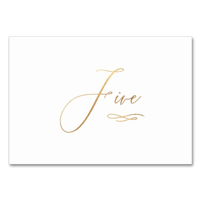 PixDezines Faux Gold Romantic Calligraphy Five 5 Table Number (Front)