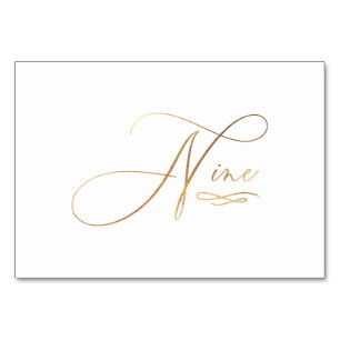 PixDezines Faux Gold Romantic Calligraphy Nine 9 Table Number