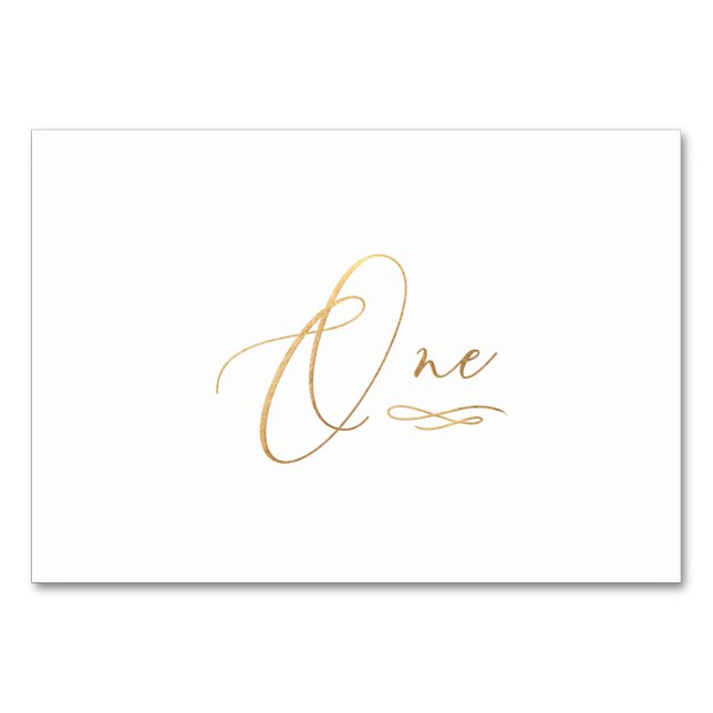 PixDezines Faux Gold Romantic Calligraphy One 1 Table Number (Front)