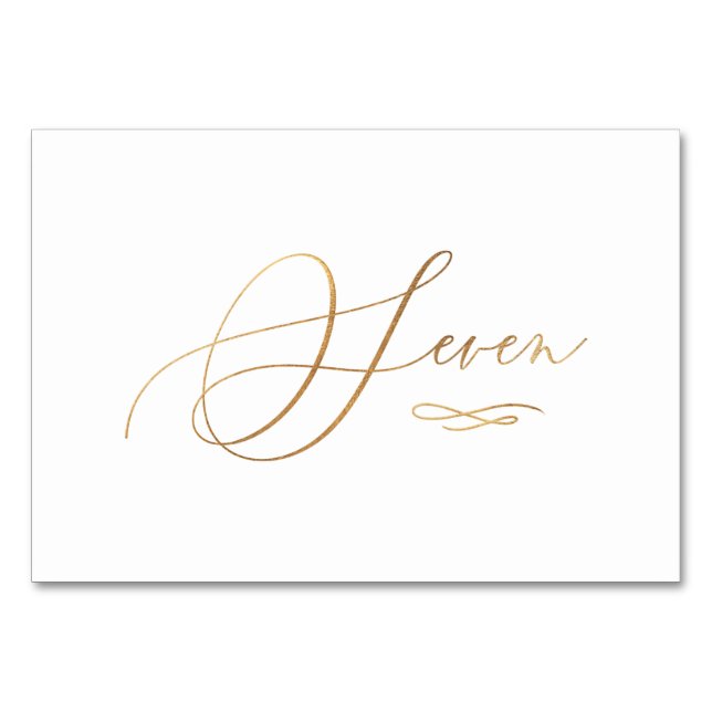 PixDezines Faux Gold Romantic Calligraphy Seven 7 Table Number (Front)