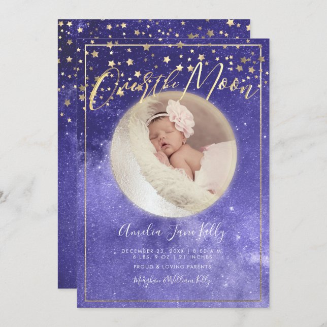PixDezines Faux Gold+Silver, Over the Moon Invitation (Front/Back)