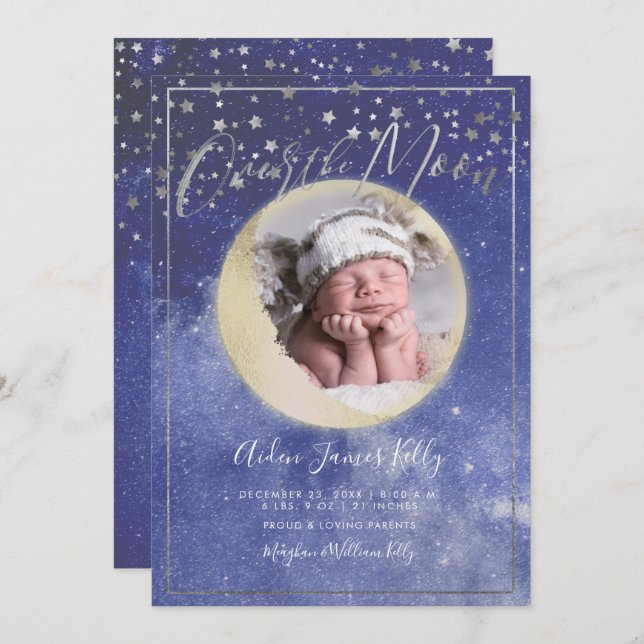 PixDezines Faux Gold+Silver, Over the Moon Invitation (Front/Back)