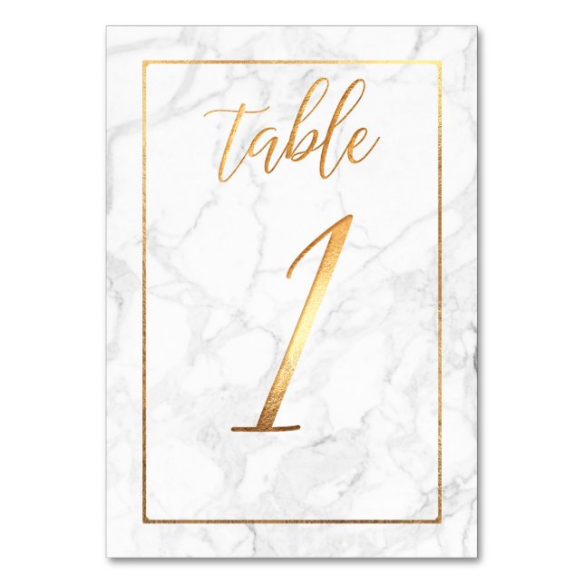 PixDezines Faux Gold/Table No 1+/Marble Table Number (Front)