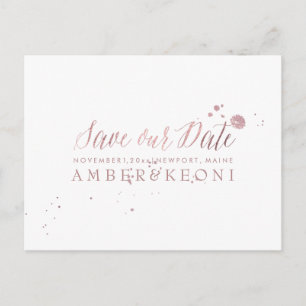 PixDezines Faux Rose Gold/Brusth Script/Save Date Announcement Postcard