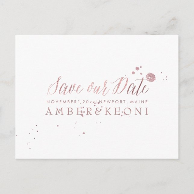 PixDezines Faux Rose Gold/Brusth Script/Save Date Announcement Postcard (Front)