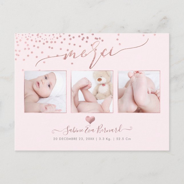PixDezines Faux Rose Gold Confetti//Remerciements Postcard (Front)