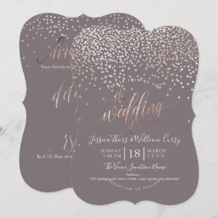 PixDezines Faux Rose Gold Confetti Wedding+RSVP Invitation