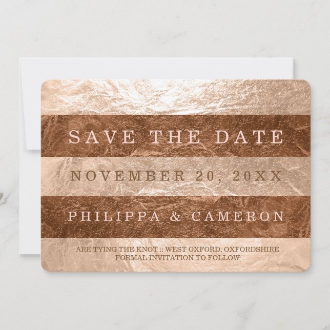 PixDezines Faux Rose Gold+Copper Stripes/save date Save The Date (Front)