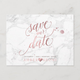 PixDezines Faux Rose Gold/Marble/Save our Date Announcement Postcard
