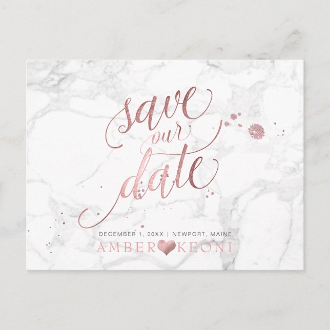 PixDezines Faux Rose Gold/Marble/Save our Date Announcement Postcard (Front)