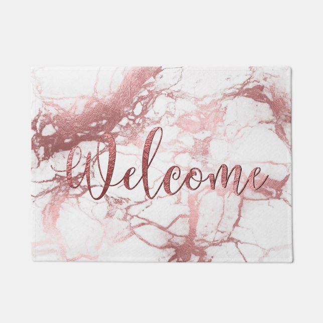 PixDezines FAUX ROSE GOLD MARBLE, WELCOME Doormat (Front)