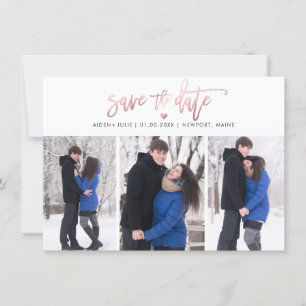 PixDezines Faux Rose Gold Modern Brush Script Save The Date