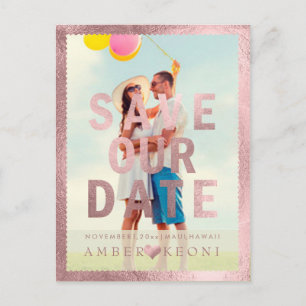 PixDezines Faux Rose Gold Save the Date Announcement Postcard