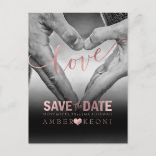 PixDezines Faux Rose Gold Save the Date/Heart Announcement Postcard