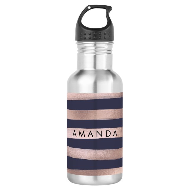 PixDezines faux rose gold stripes/adjustable 532 Ml Water Bottle (Front)